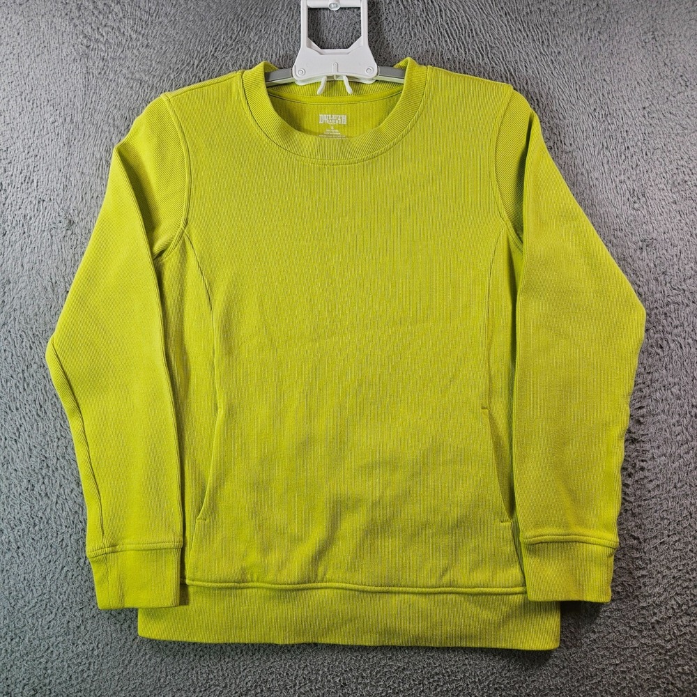 Duluth Trading Sweater Men Small Knit Long Sleeve Cotton Pocket Yellow Green